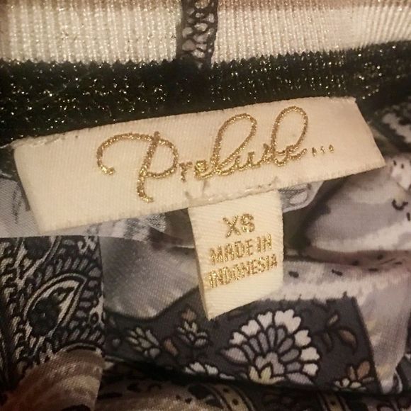 Prelude Paisley Pattern Metallic Speckled Stripe Knit Crew Neck Cuff Shift Dress - Picture 8 of 9